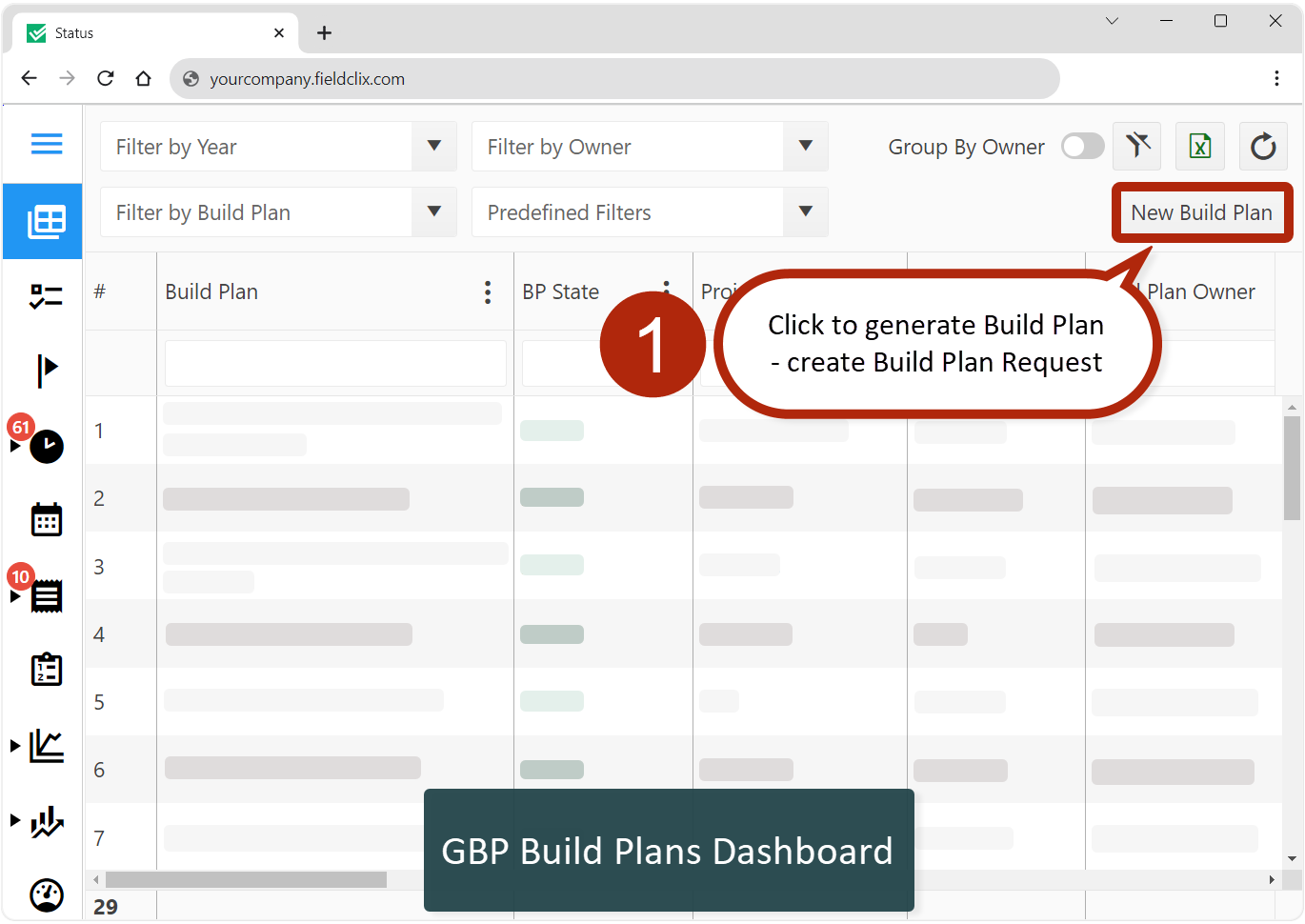 New Build Plan option in the Build Plans dashboard