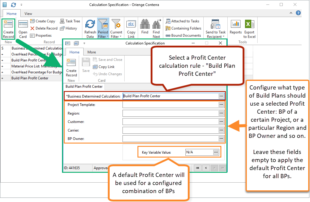 Add Calculation Specification for Profit Center 