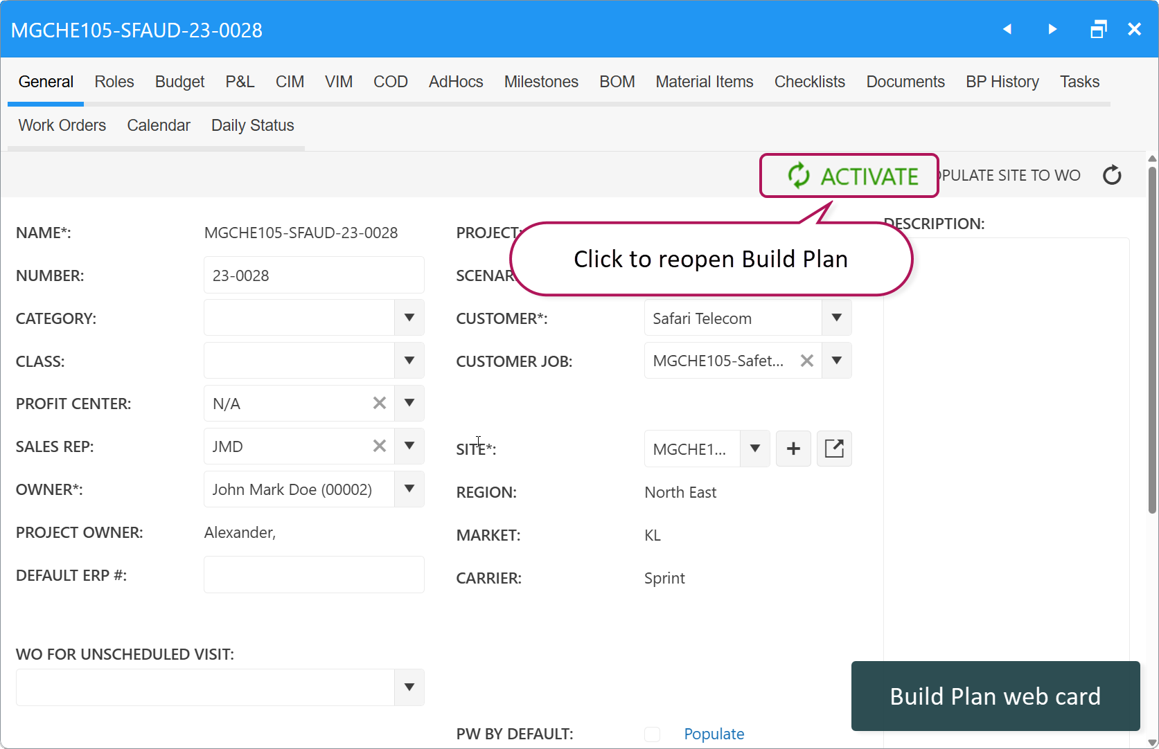 Build Plan web card: activate