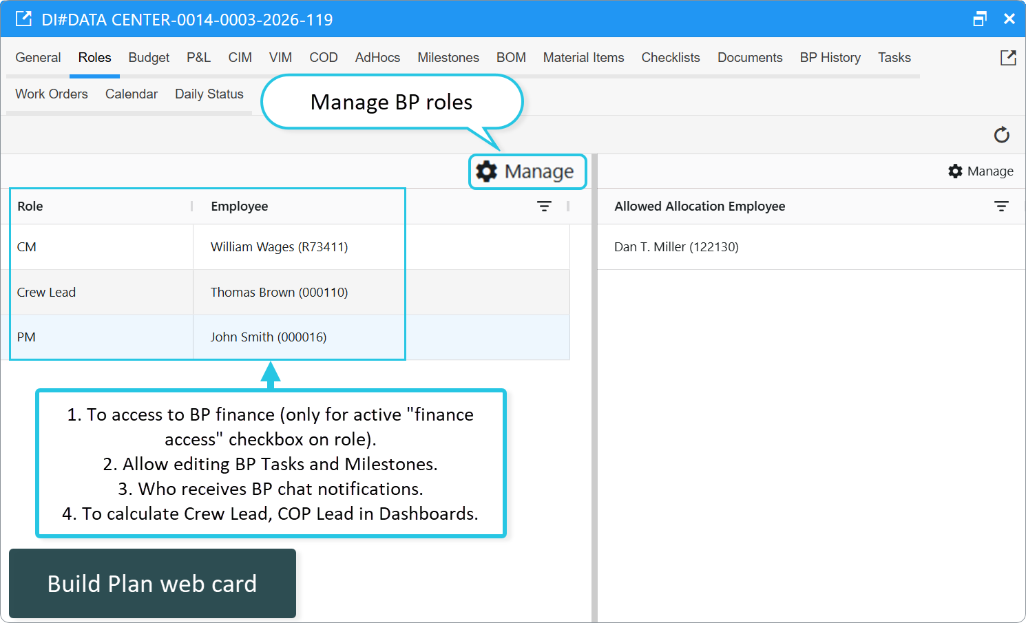 Build Plan web card: Add BP Roles