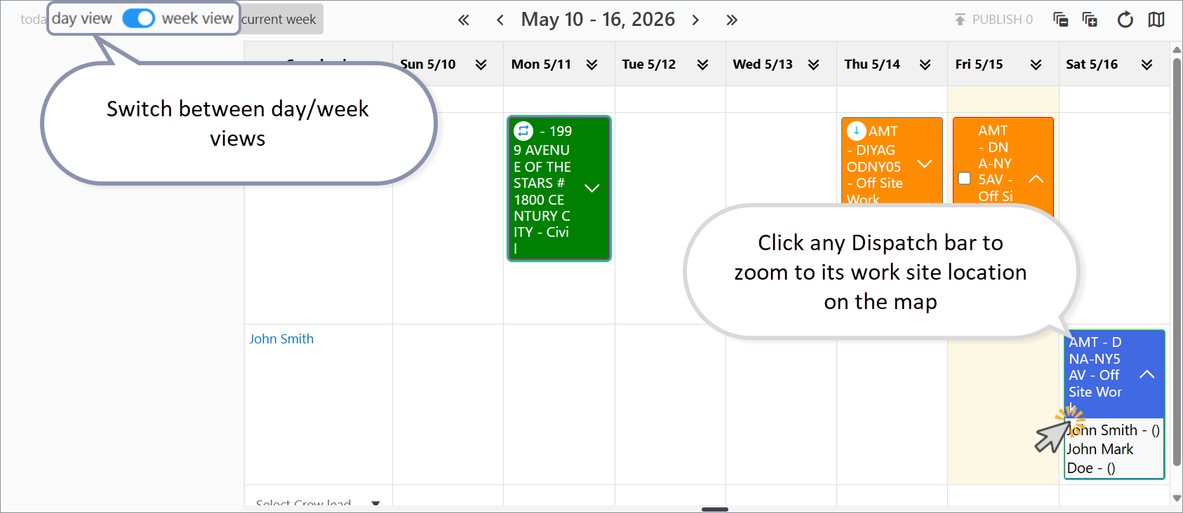 Calendar: switch between day and week views