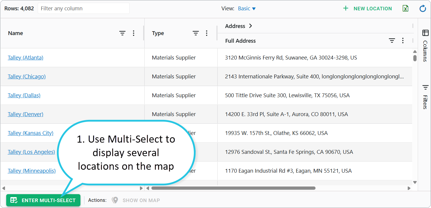 Use Multi-Select to display several locations on the map