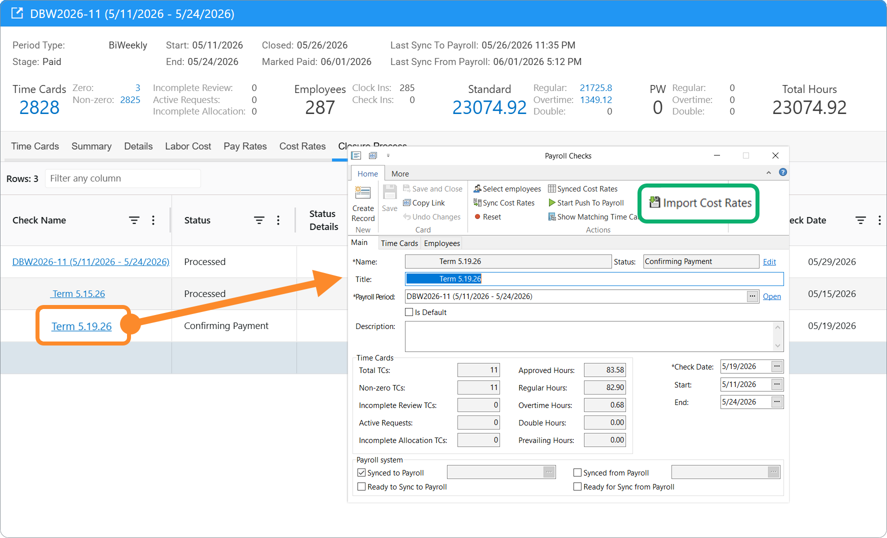 Payroll Check: Run Import Cost Rates