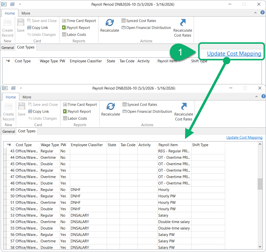Update cost mapping on the payroll period