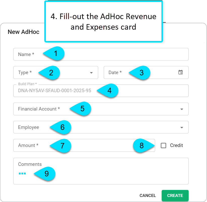 Fill-out the AdHoc Revenue and Expenses card