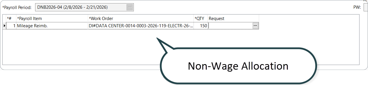 Time Card desktop: non-wage allocation table
