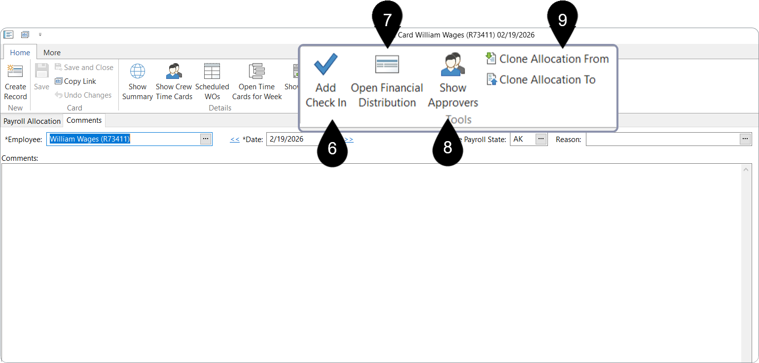 Time Card desktop: tools