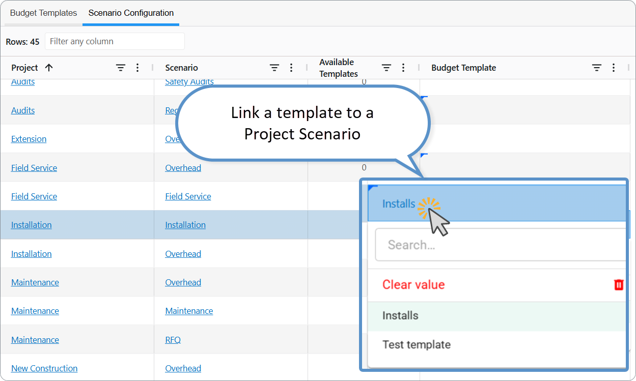 Link a template to a Project Scenario