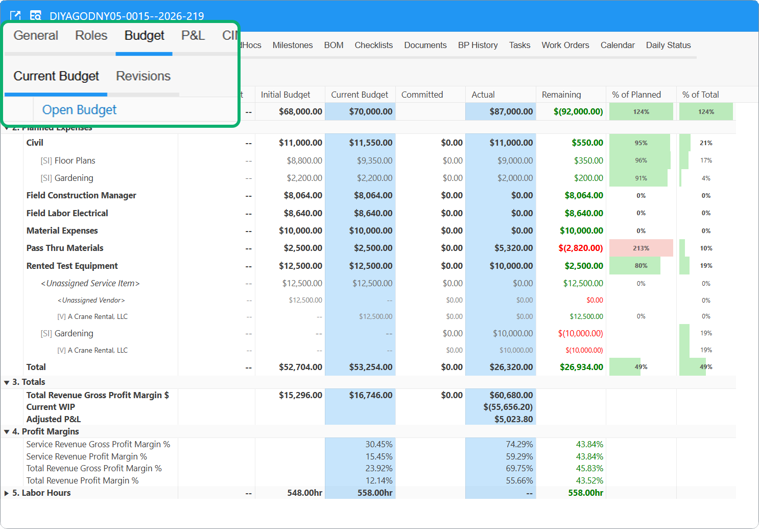 Build Plan Budget tab
