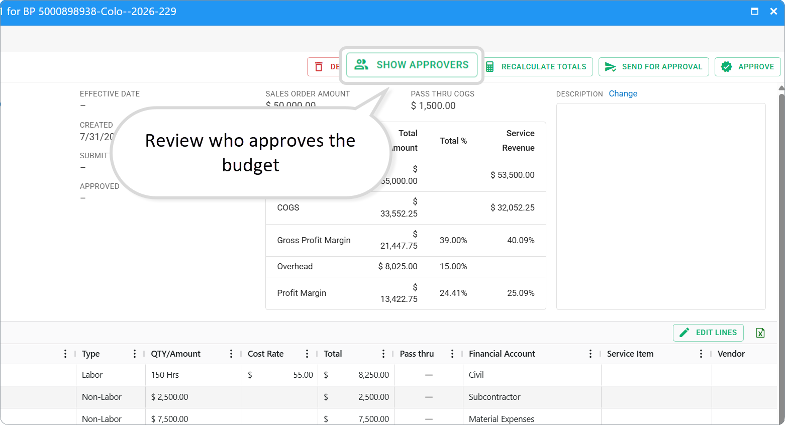 Budget card: show approvers