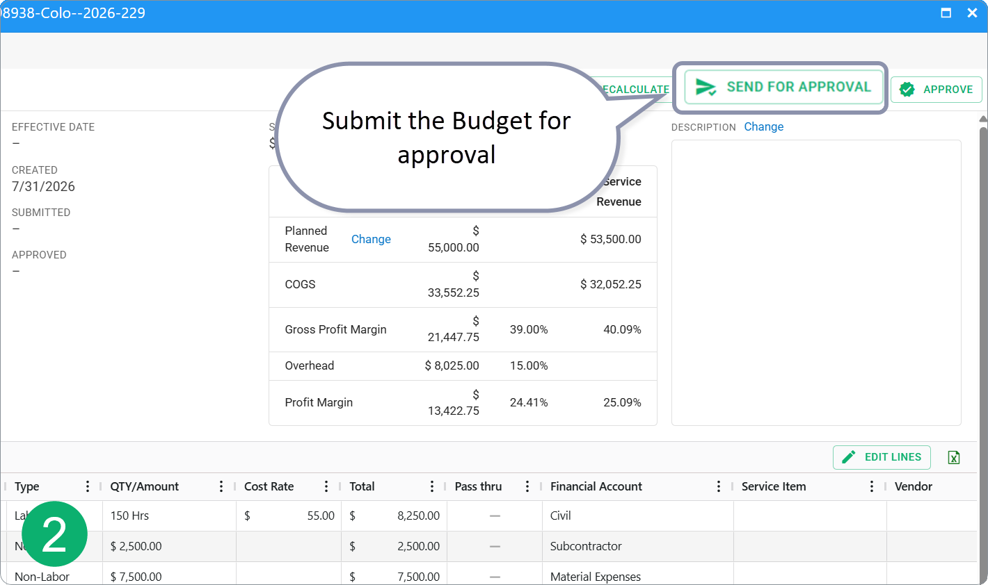 Budget approval process. 2nd - Send it for approval