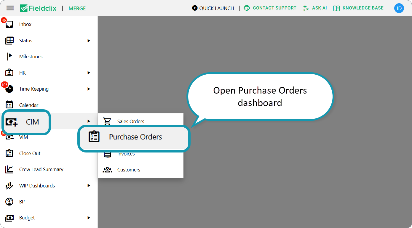 Open Purchase Orders dashboard