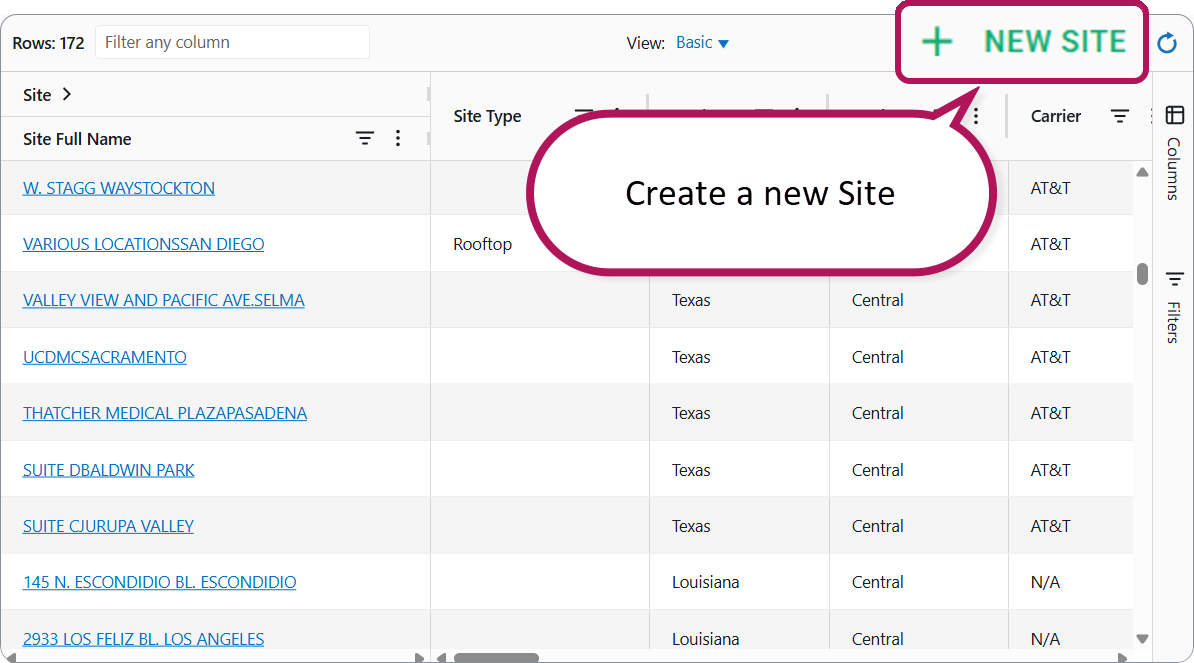 Create a new Site via the Sites dashboard