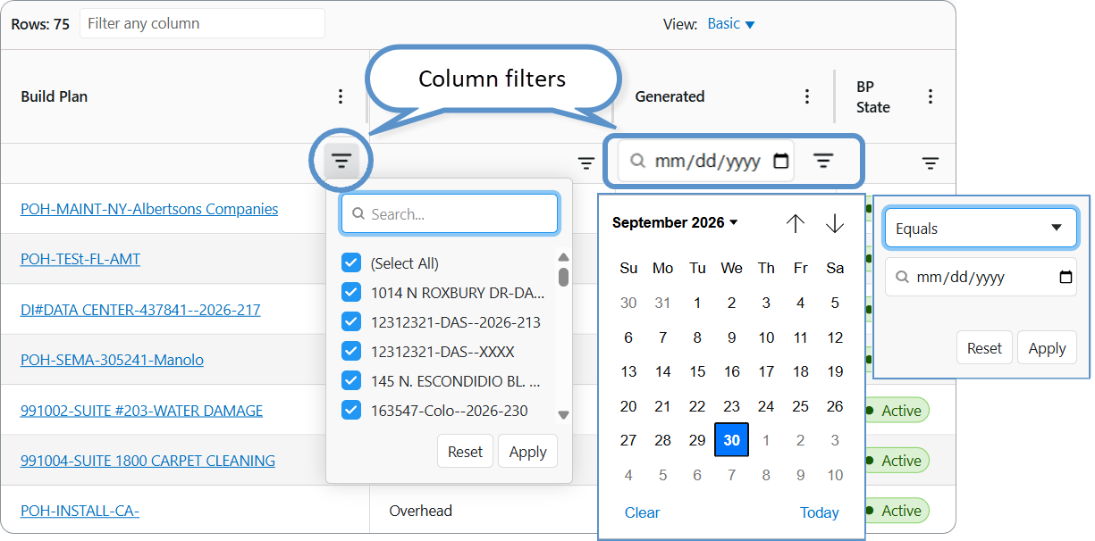 AG Grid dashboards: Column filters