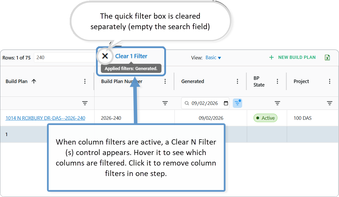 AG Grid dashboard:  Clear N Filter(s) control