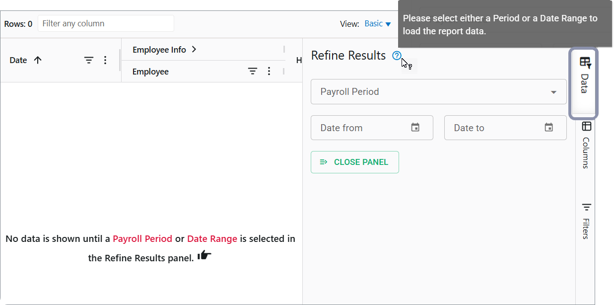 Refine Results (server filters) — not on every dashboard