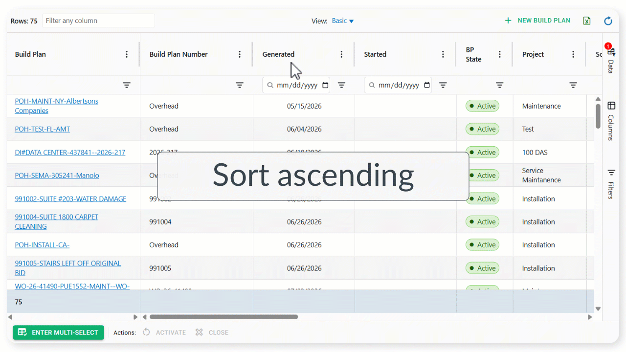 AG Grid dashboard: Sorting
