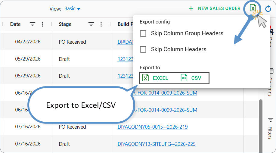 AG Grid Dashboard Toolbar: Export