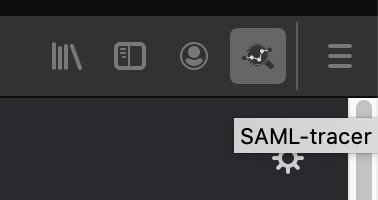 Screenshot of SAML-tracer tool icon in Firefox extensions tool bar
