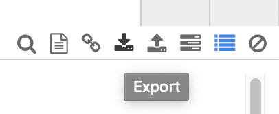 Screenshot of the toolbar in the Developer Tools window with the Export down arrow icon.