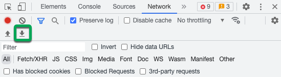 Download button from the network tab in Chrome