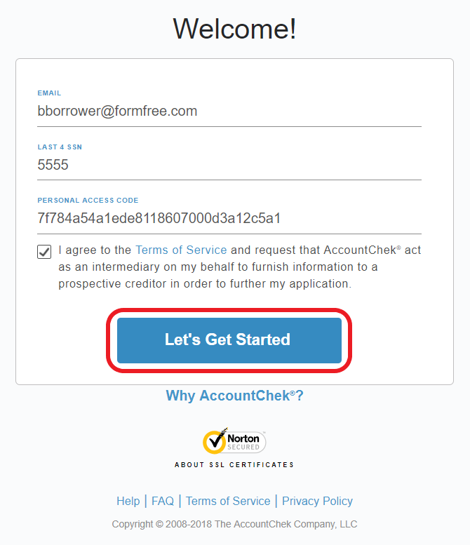 number social 6 last give of security digits AccountChek : in FormFree Logging to