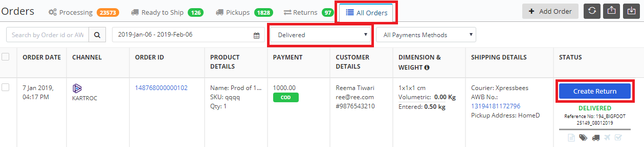 How To Add A Return Order Customer Support