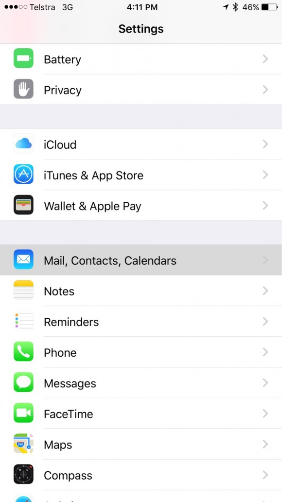Tap Mail Contacts Calendars