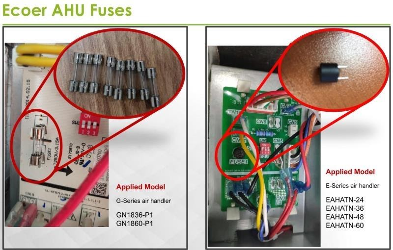 What kind of fuse & Amp Rating is used in the two Ecoer Air Handlers