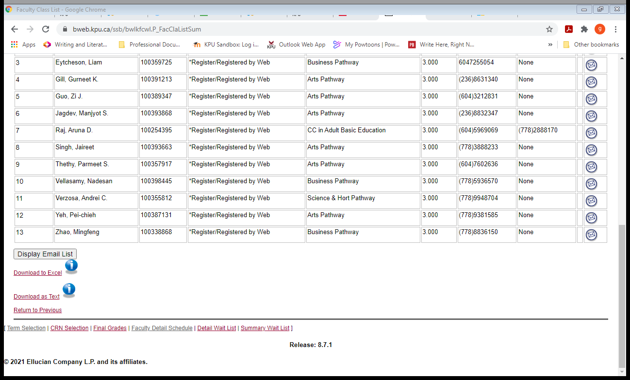 Faculty Class List - Google Chrome