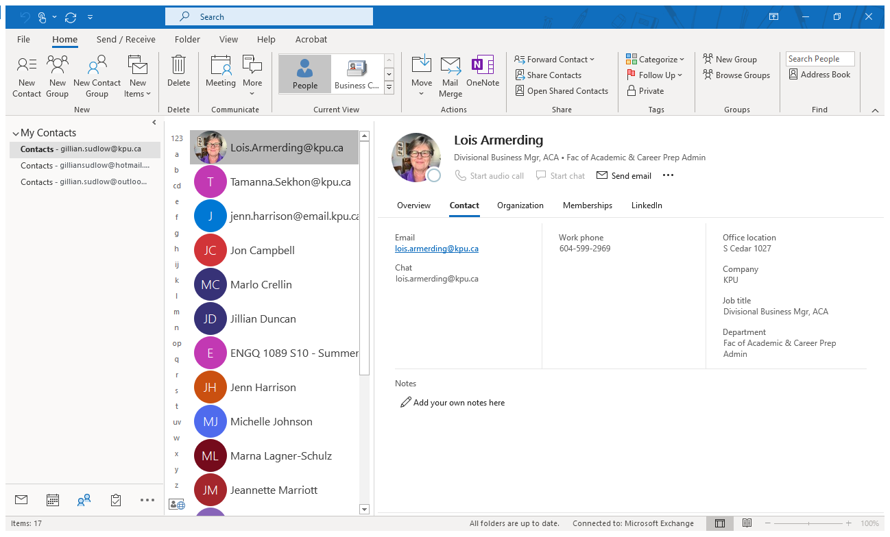 Contacts - gillian.sudlow@kpu.ca - Outlook