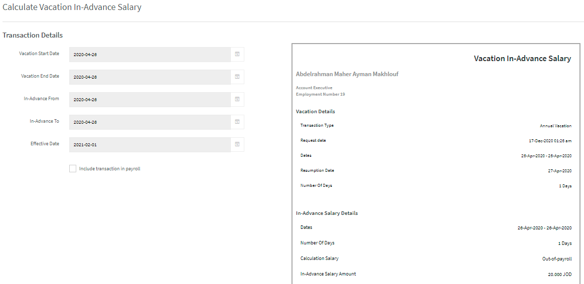 Calculate Vacation InAdvance Salary ZenHR