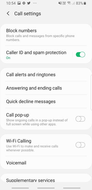 Screenshot of Android phone Wi-Fi calling settings
