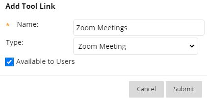 Close up of Add Tool link menu