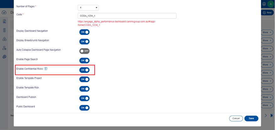 Enable Confidential Risks toggle button.