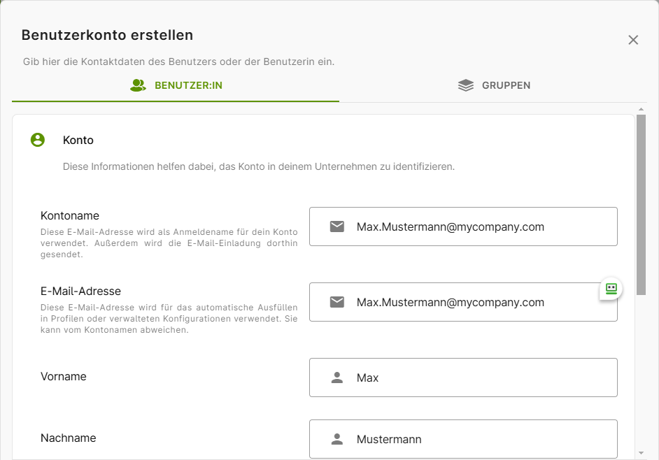 Benutzerkonto erstellen