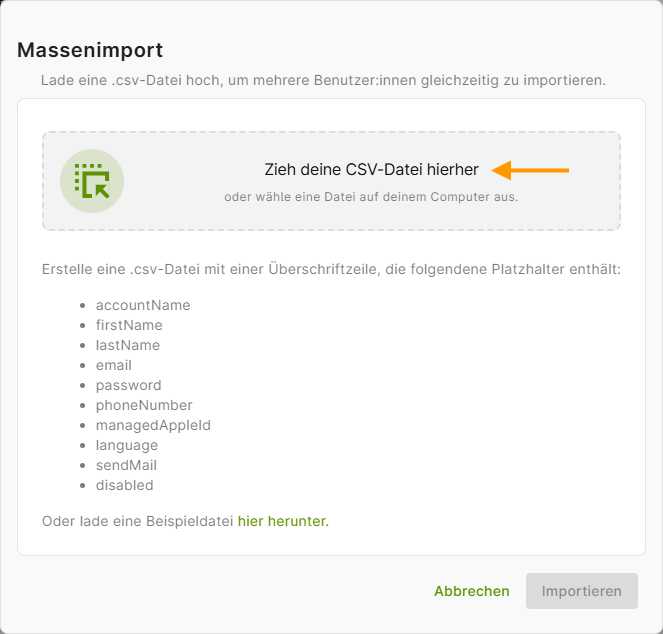 CSV-Datei auswählen