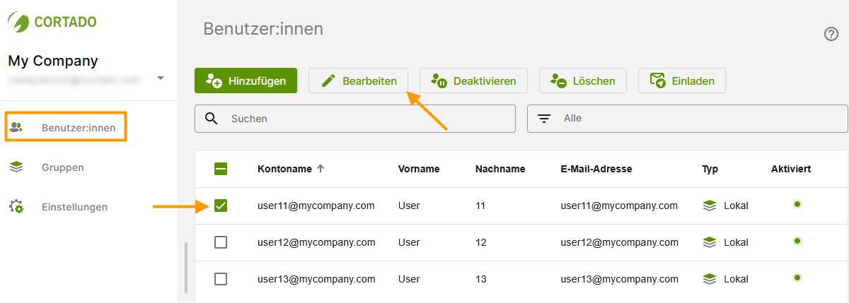 Benutzer auswählen und bearbeiten