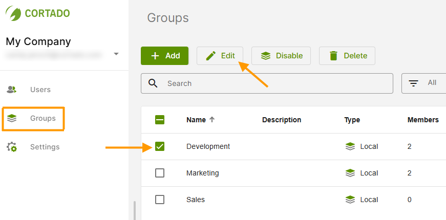 select group and edit