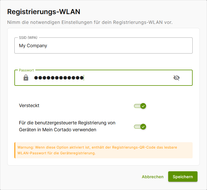 Registrierungs-WLAN einrichten