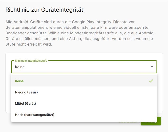 Integritätsstufe festlegen