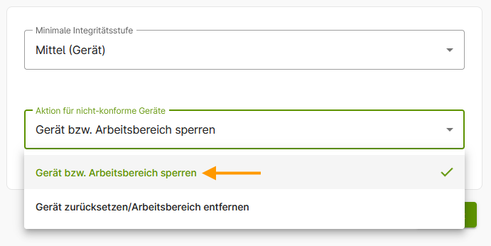Aktion für nicht-konforme Geräte festlegen