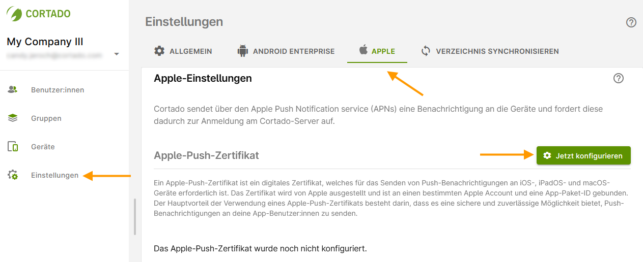 Apple-Push-Zertifikat einrichten