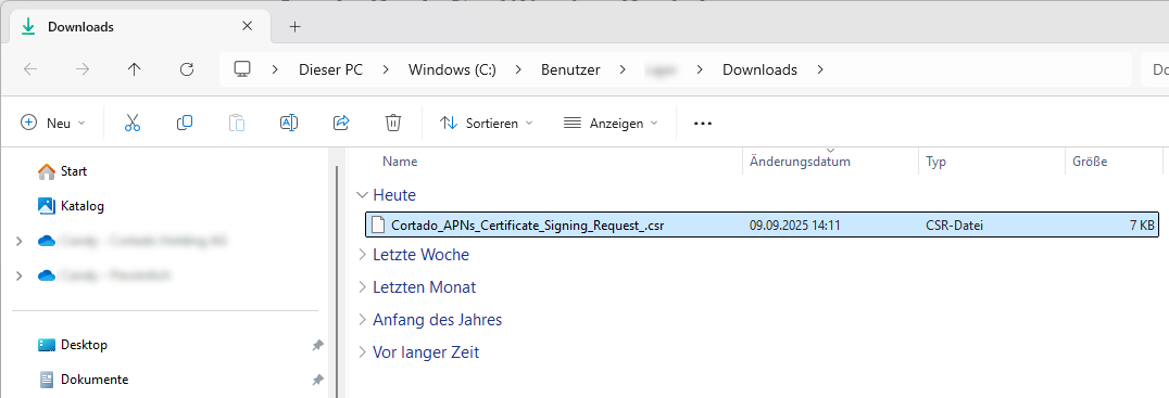 CSR-Datei in den Downloads