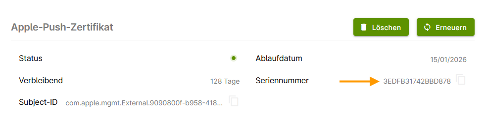 Seriennummer in Verwaltungsportal
