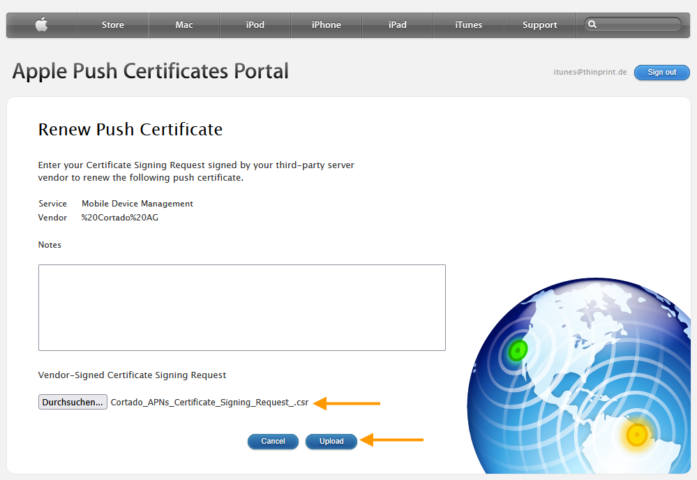 .csr-Datei hochladen