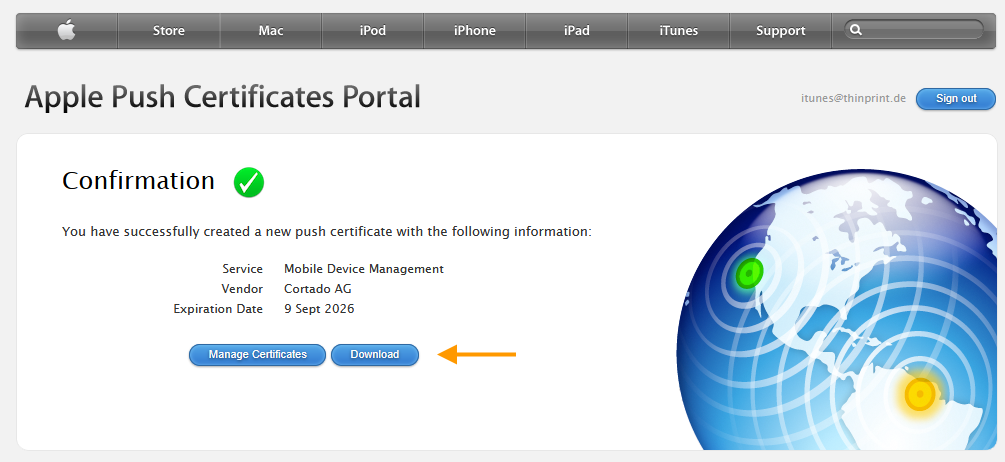 neues Zertifikat herunterladen