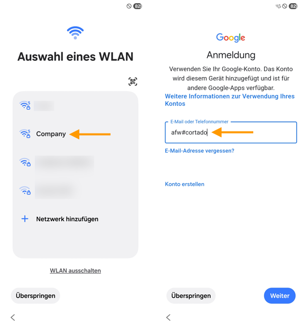 WLAN-Passwort eingeben und anmelden
