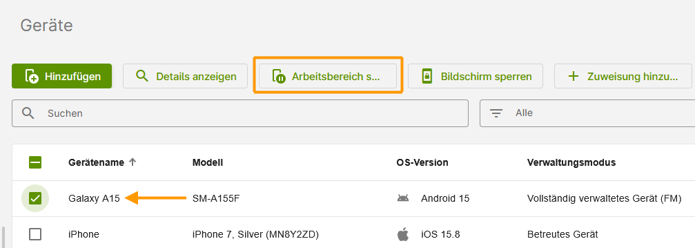 Arbeitsbereich sperren
