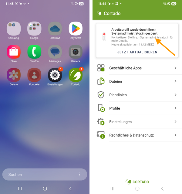 Arbeitsbereich gesperrt